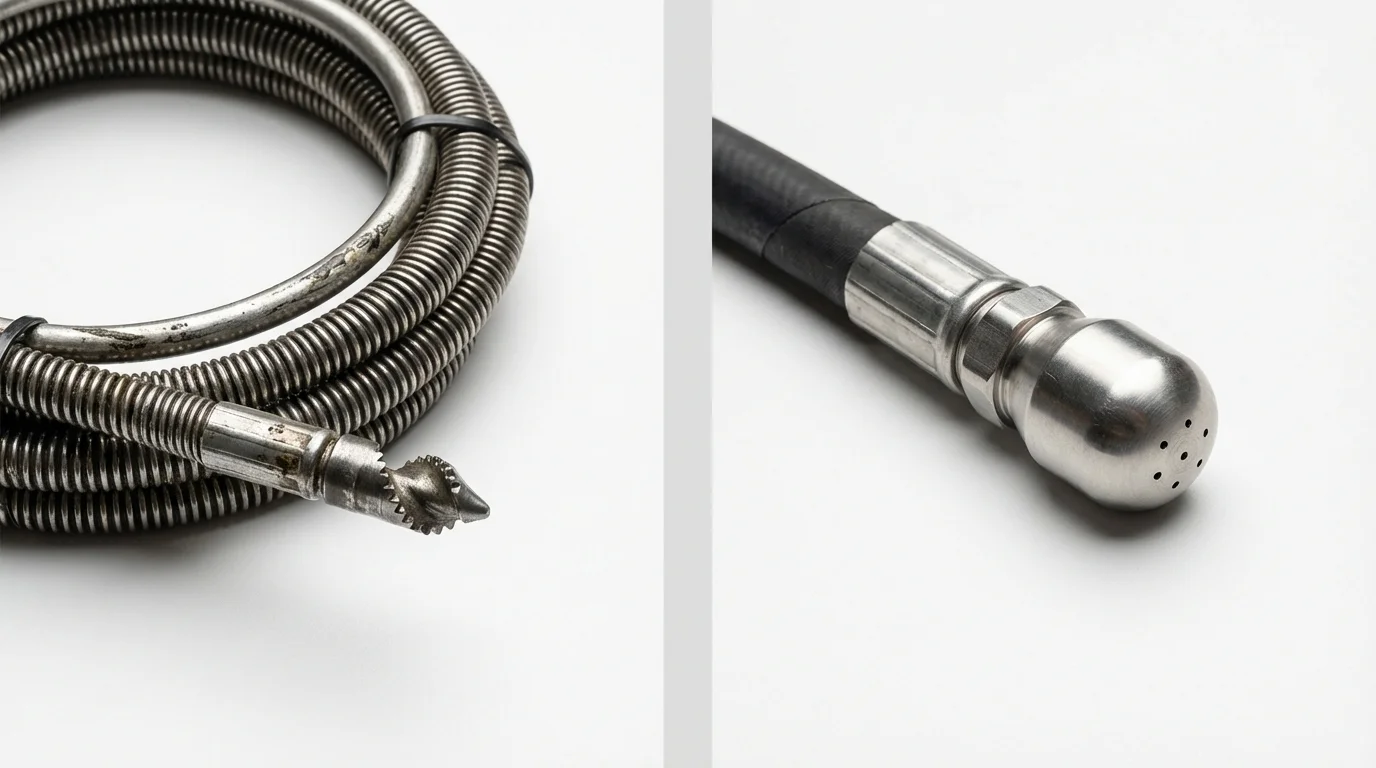 Drain snake cable and hydro jetting nozzle used for drain cleaning in Conshohocken, PA