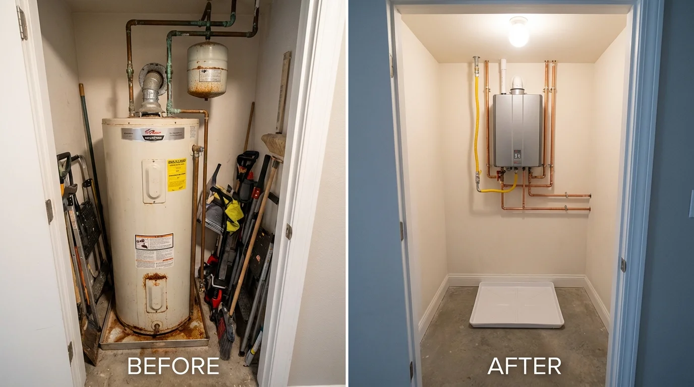 Tank water heater versus wall-mounted tankless unit comparison for Conshohocken, PA homeowners