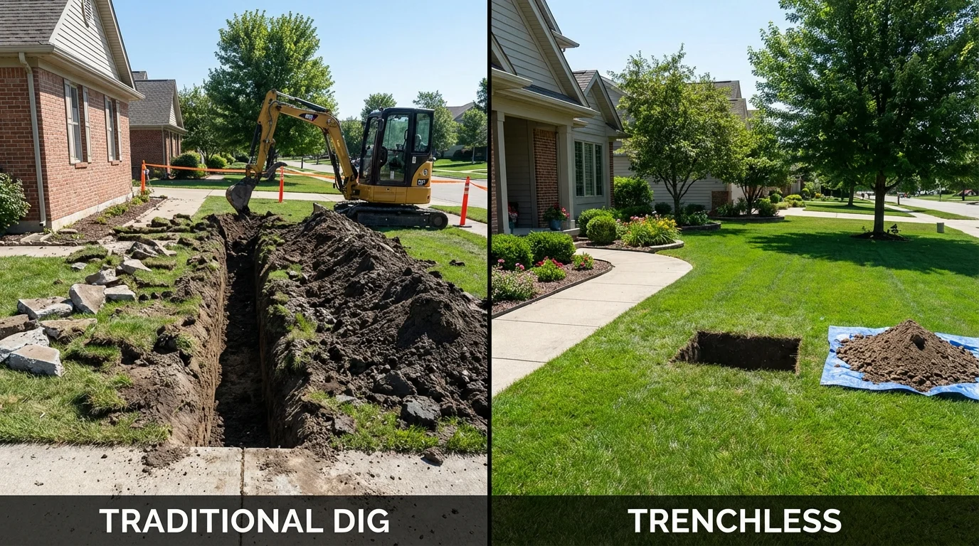 Trenchless sewer repair with minimal yard damage versus traditional excavation in Conshohocken, PA